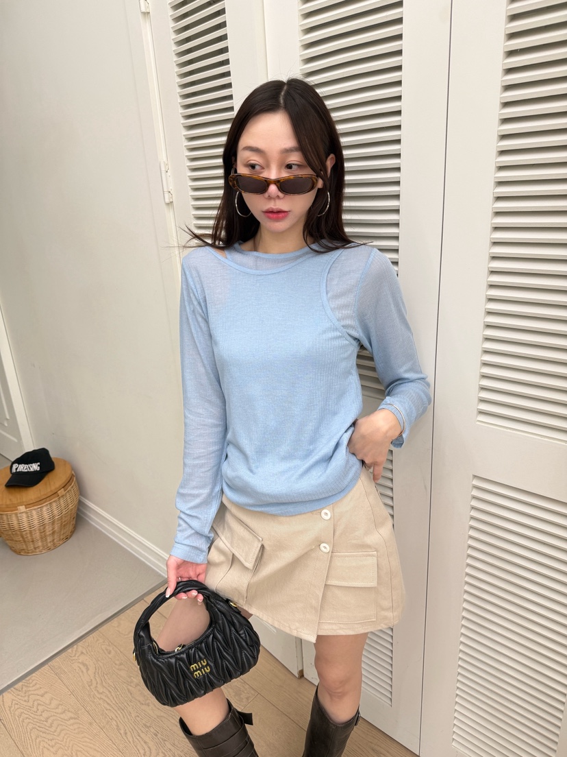 LUMIPLE韓國直郵女士新品人氣時尚熱賣休閑長袖T恤假兩件LUMIPLE長袖T恤