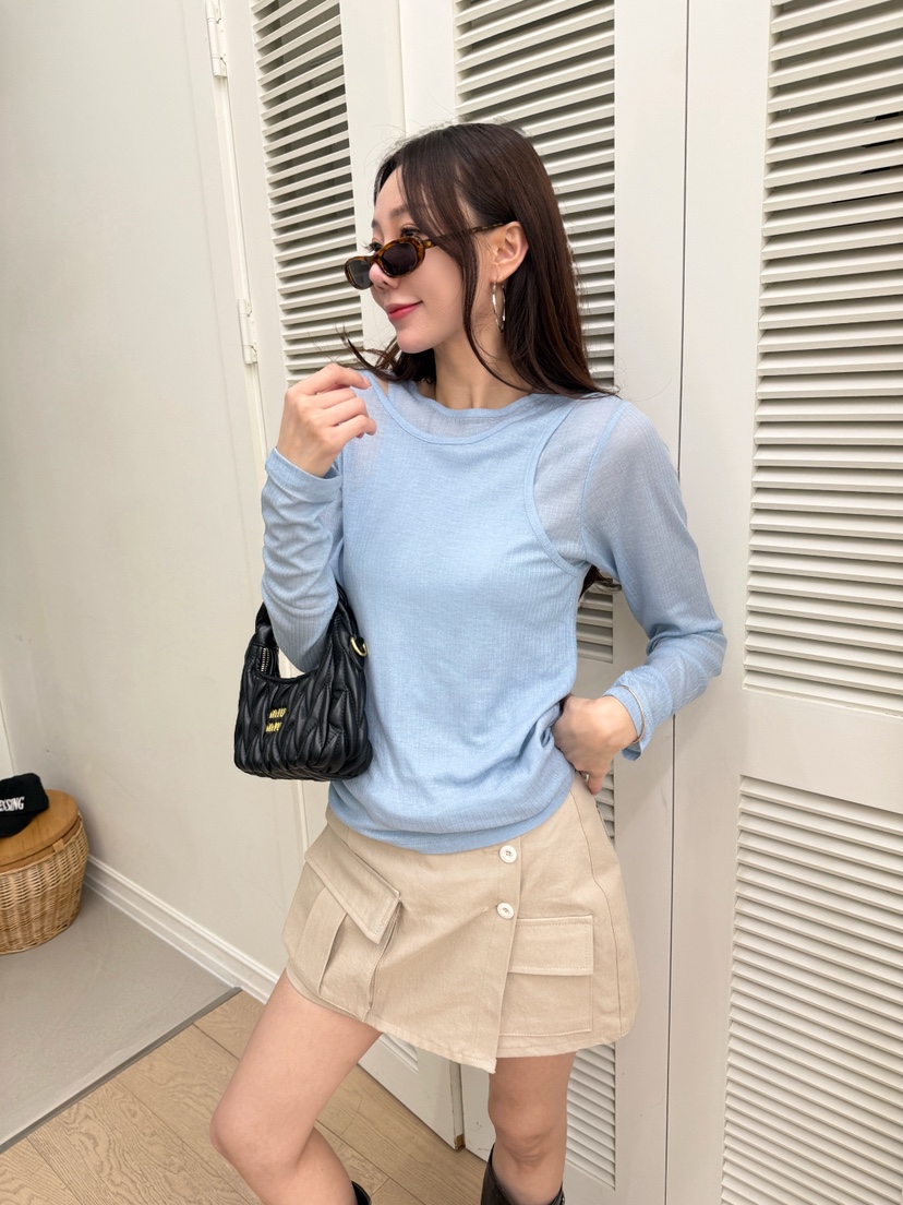 LUMIPLE韓國直郵女士新品人氣時尚熱賣休閑長袖T恤假兩件LUMIPLE長袖T恤