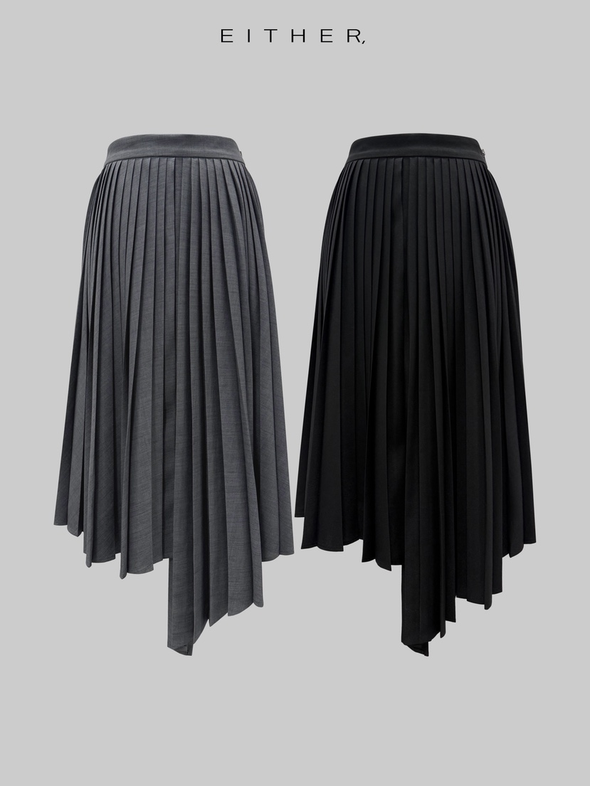 EITHER韓國東大門代購女裝新品人氣職業推薦長裙不對稱褶裥EITHER長裙