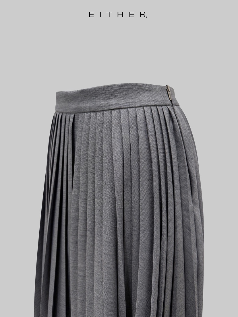 EITHER韓國東大門代購女裝新品人氣職業推薦長裙不對稱褶裥EITHER長裙