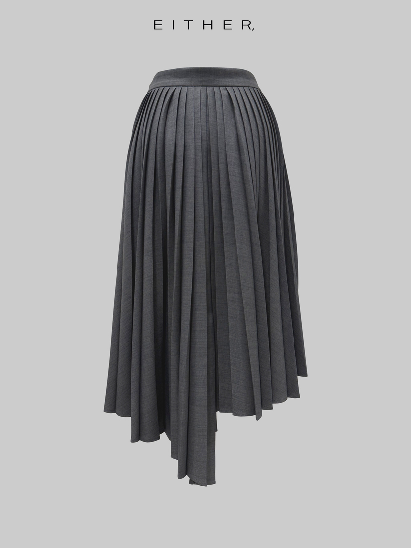 EITHER韓國東大門代購女裝新品人氣職業推薦長裙不對稱褶裥EITHER長裙