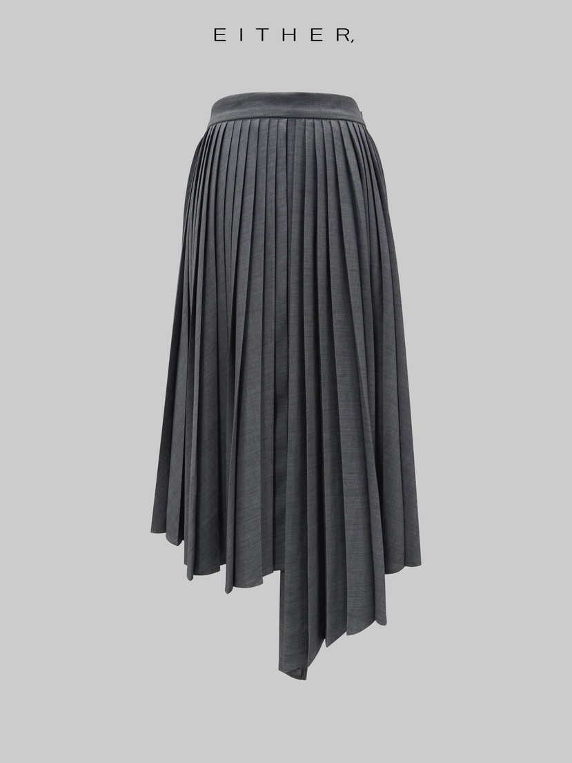 EITHER韓國東大門代購女裝新品人氣職業推薦長裙不對稱褶裥EITHER長裙圖色1