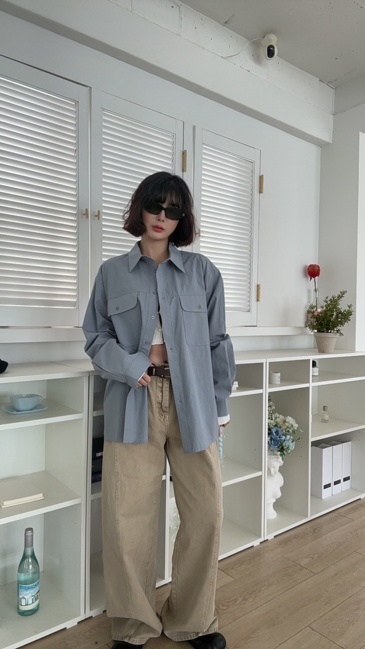 LUMIPLE韓國東大門代購女士新款人氣時尚襯衫蕾絲衫口袋寬松LUMIPLE襯衫/蕾絲衫