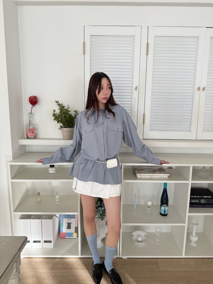 LUMIPLE韓國東大門代購女士新款人氣時尚襯衫蕾絲衫口袋寬松LUMIPLE襯衫/蕾絲衫