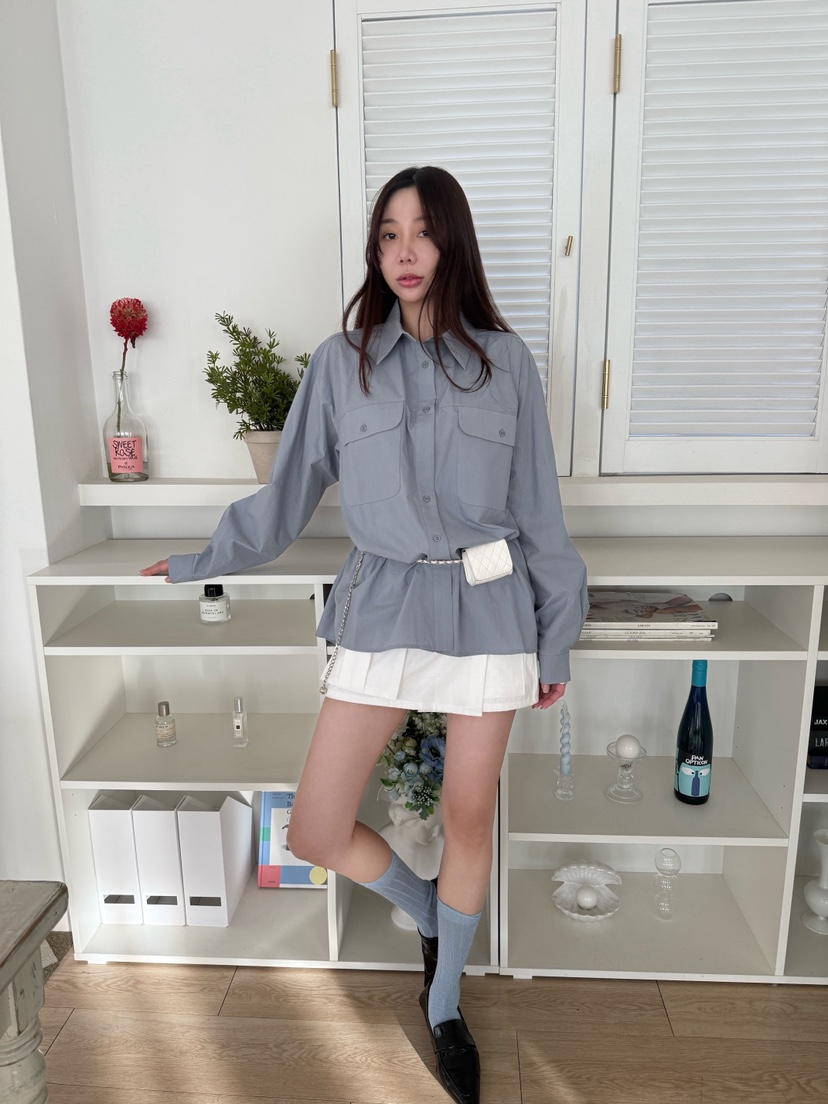 LUMIPLE韓國東大門代購女士新款人氣時尚襯衫蕾絲衫口袋寬松LUMIPLE襯衫/蕾絲衫