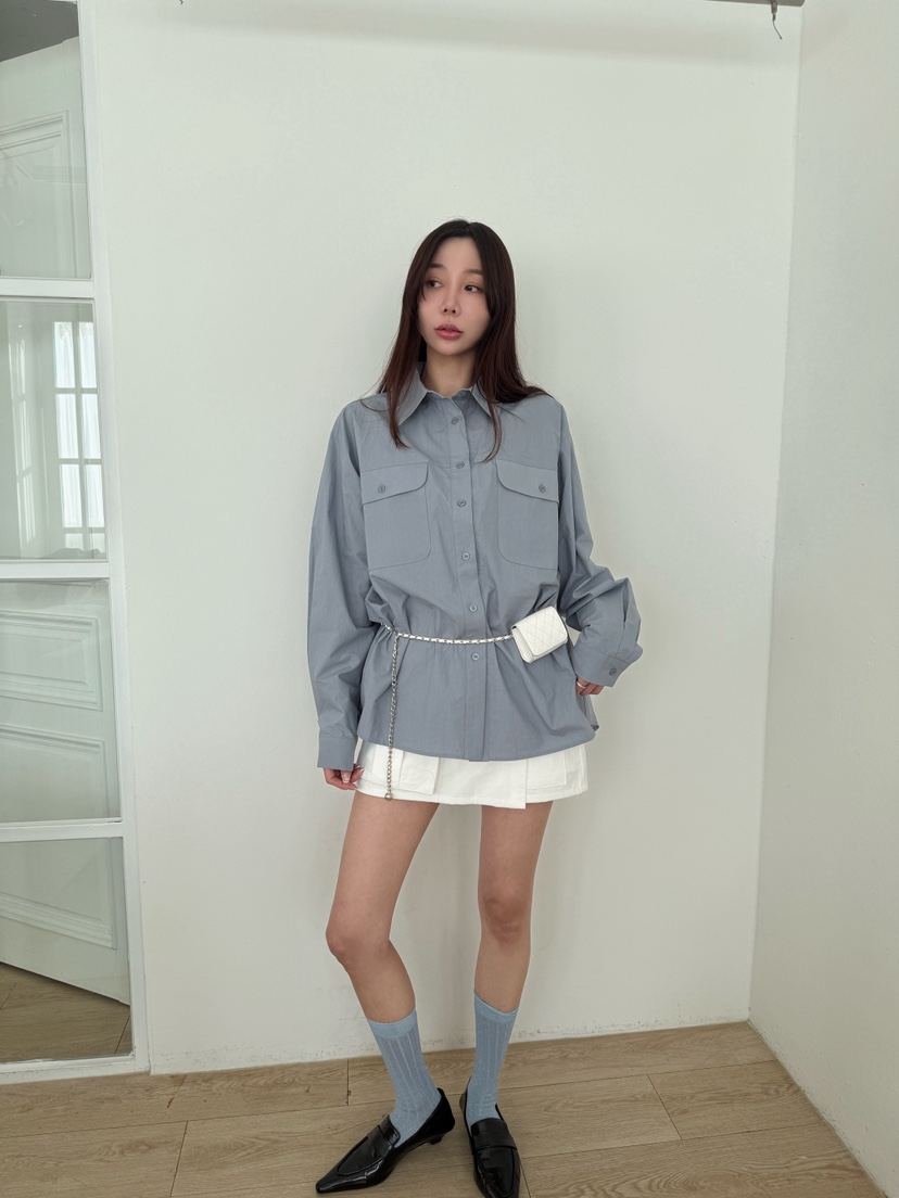 LUMIPLE韓國東大門代購女士新款人氣時尚襯衫蕾絲衫口袋寬松LUMIPLE襯衫/蕾絲衫