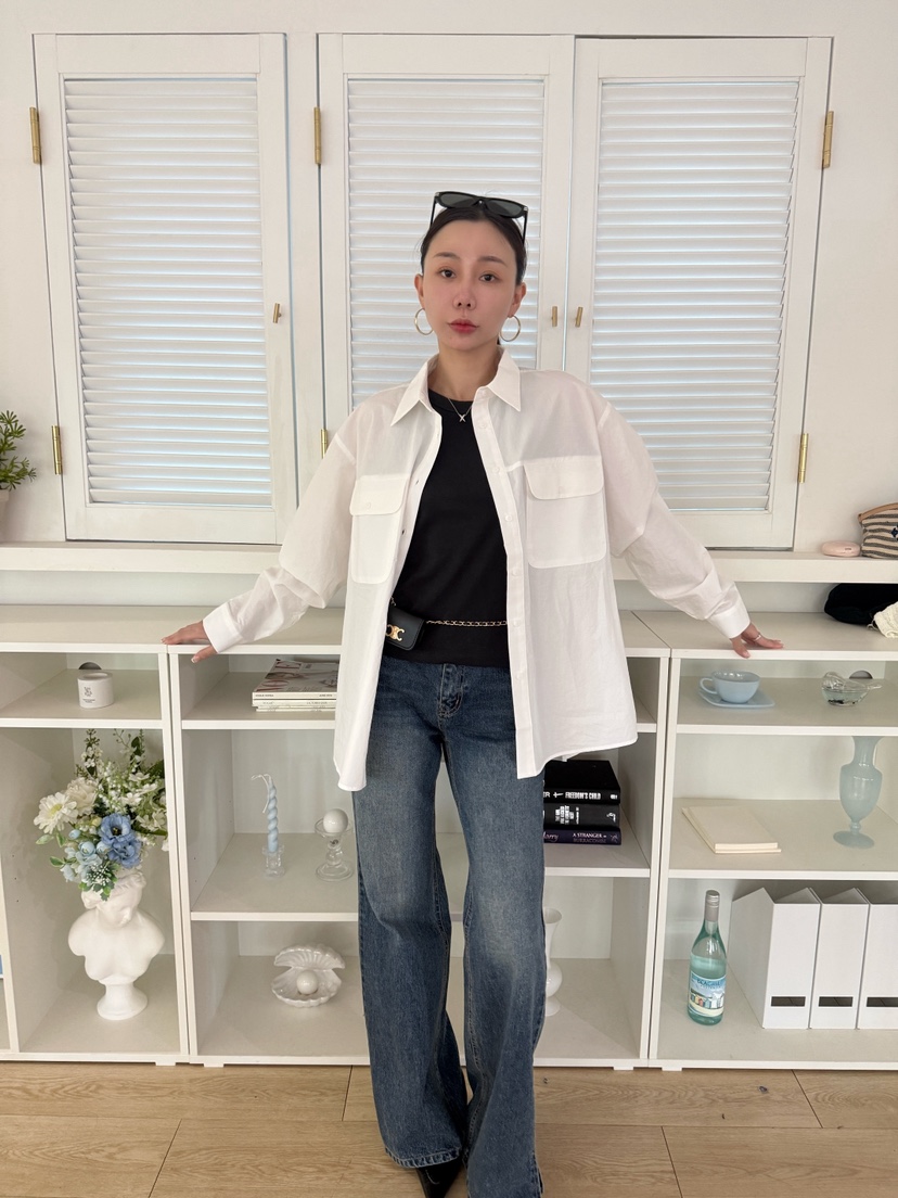 LUMIPLE韓國東大門代購女士新款人氣時尚襯衫蕾絲衫口袋寬松LUMIPLE襯衫/蕾絲衫