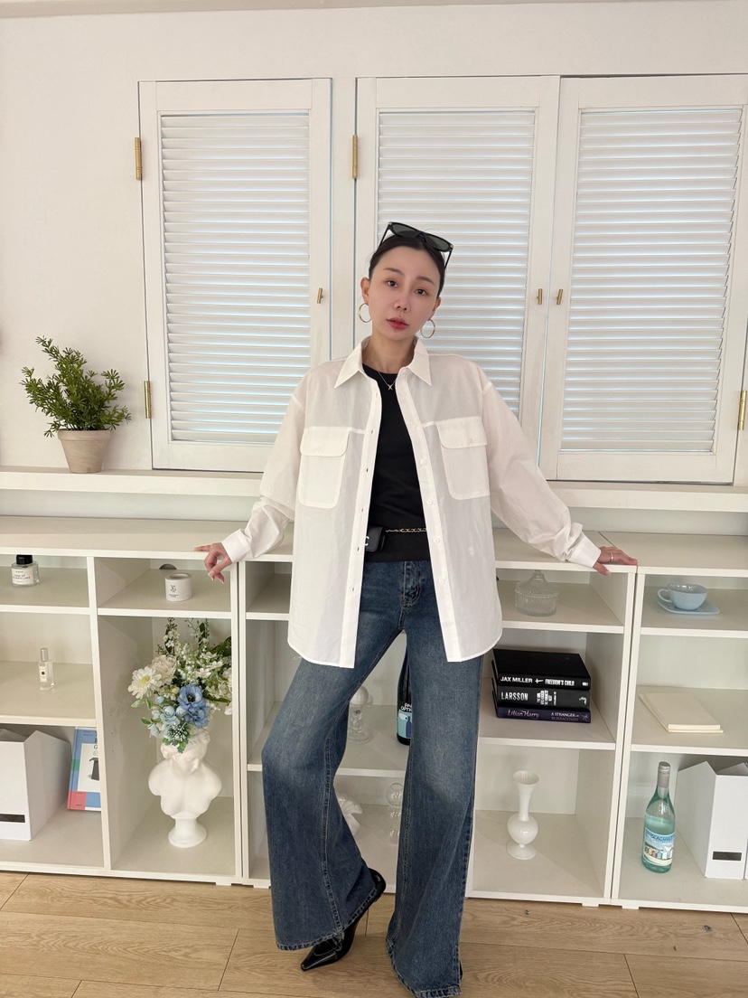 LUMIPLE韓國東大門代購女士新款人氣時尚襯衫蕾絲衫口袋寬松LUMIPLE襯衫/蕾絲衫