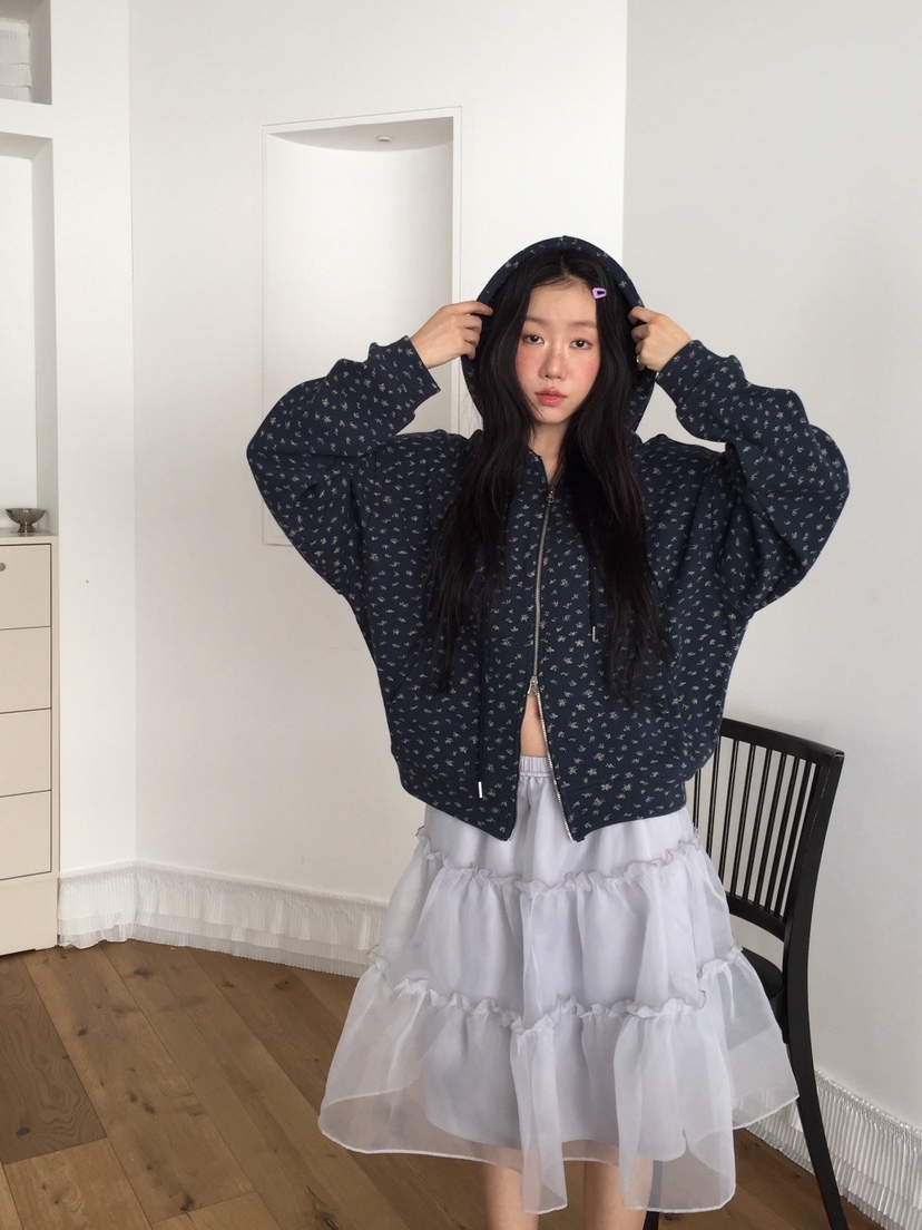 LOVE MOMENT東大門實拍女裝新款26春夏夾克連帽拉鏈衫花朵LOVE MOMENT夾克