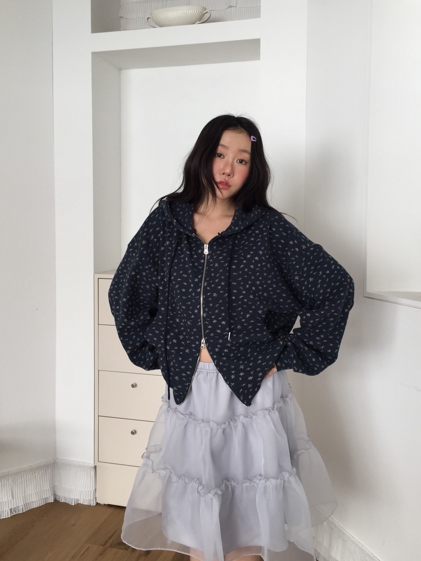 LOVE MOMENT東大門實拍女裝新款26春夏夾克連帽拉鏈衫花朵LOVE MOMENT夾克