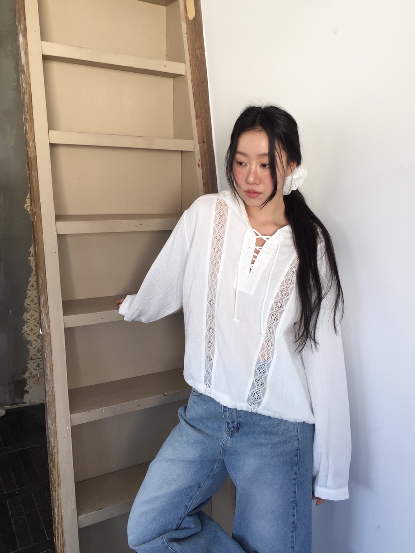 LOVE MOMENT韓國直郵女士新品人氣真品襯衫蕾絲衫蕾絲連帽LOVE MOMENT襯衫/蕾絲衫