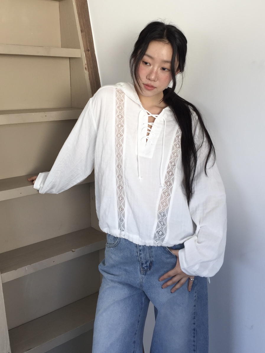 LOVE MOMENT韓國直郵女士新品人氣真品襯衫蕾絲衫蕾絲連帽LOVE MOMENT襯衫/蕾絲衫