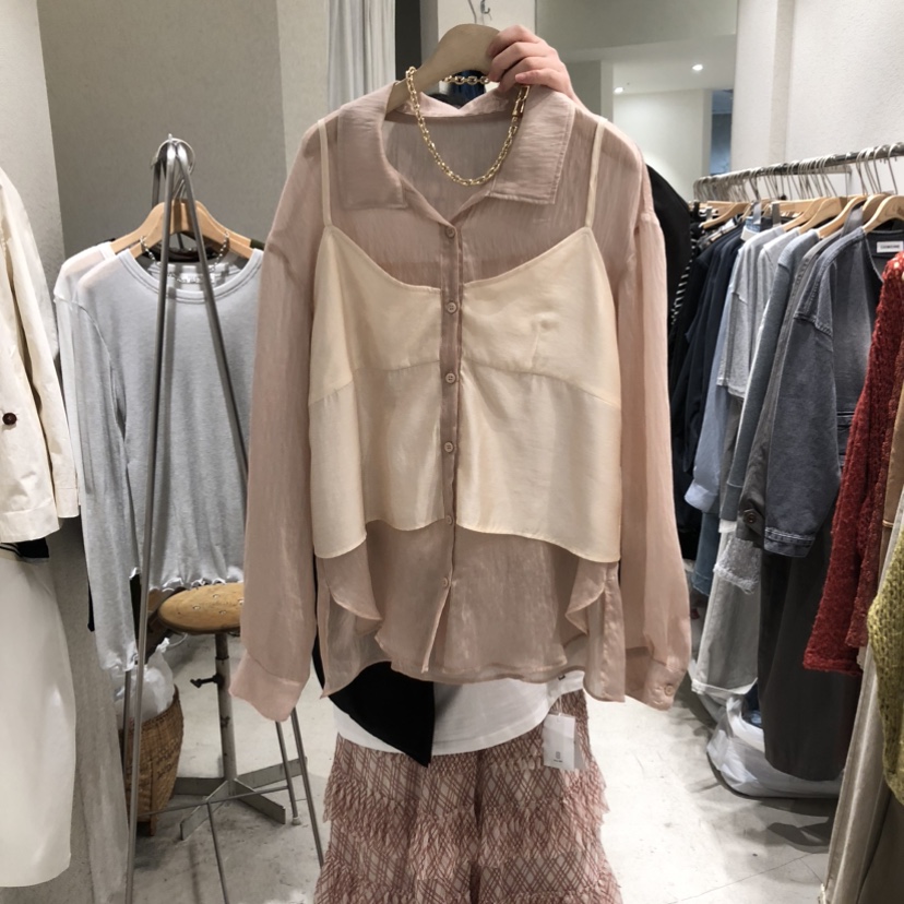 SSEMIENNE東大門實拍女士新款26春夏推薦職業襯衫蕾絲衫透明SSENIQUE襯衫/蕾絲衫圖色2