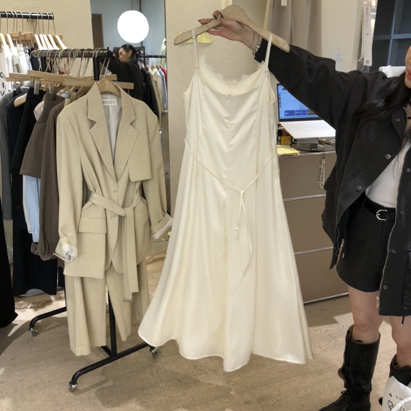 W AND J韓國直郵女士新品26春夏休閑真品職業連衣裙緞面W AND J連衣裙