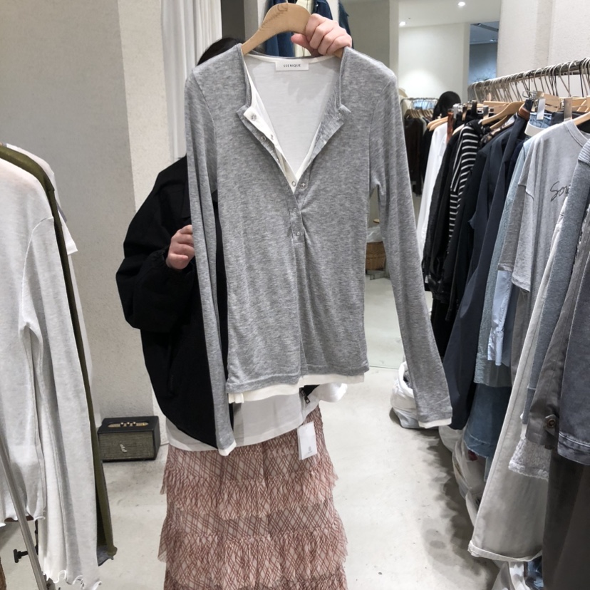 SSEMIENNE韓國代購女裝新品職業熱賣休閑人氣長袖T恤假兩件SSENIQUE長袖T恤圖色1