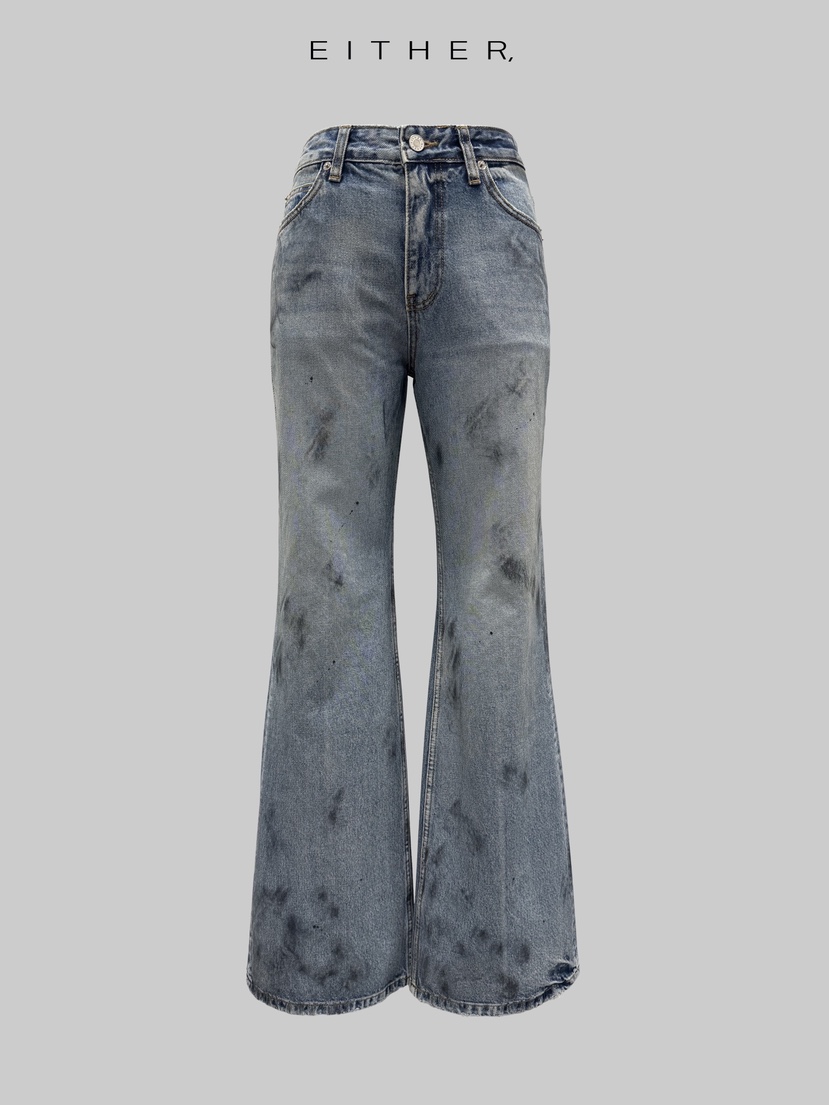 EITHER東大門實拍女裝新款人氣休閑真品職業牛仔褲水洗喇叭EITHER牛仔褲圖色1