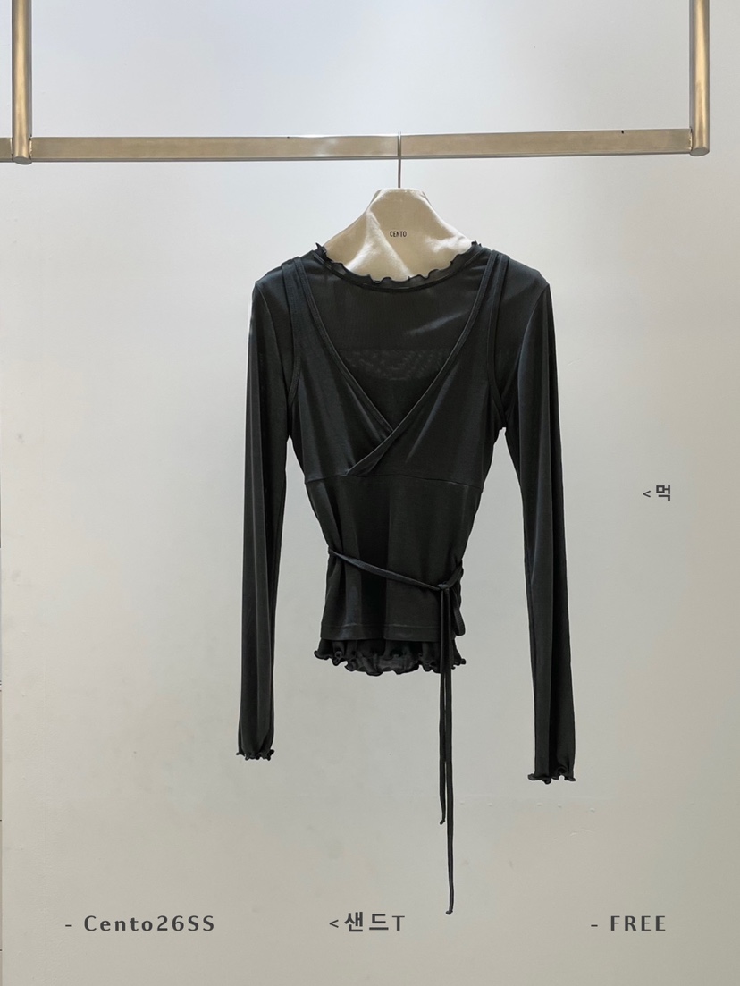 CENTO東大門直郵女士新品人氣職業26春夏真品長袖T恤假兩件CENTO長袖T恤圖色4墨色