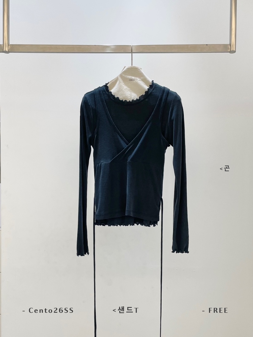 CENTO東大門直郵女士新品人氣職業26春夏真品長袖T恤假兩件CENTO長袖T恤圖色5深藍色