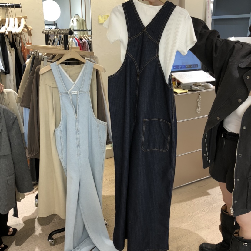 W AND J韓國代購女裝新款真品休閑推薦人氣時尚背帶褲拉鏈W AND J背帶褲