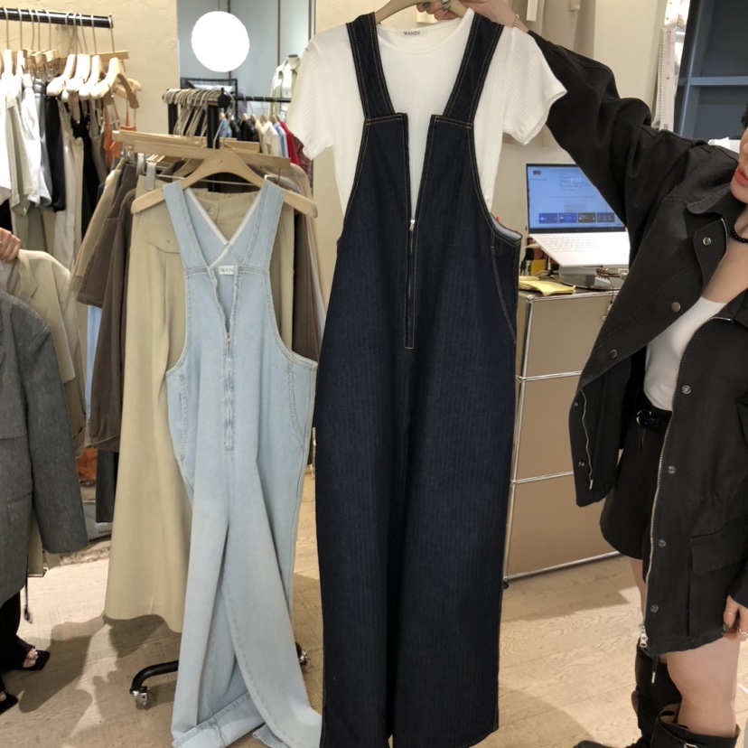 W AND J韓國代購女裝新款真品休閑推薦人氣時尚背帶褲拉鏈W AND J背帶褲圖色1