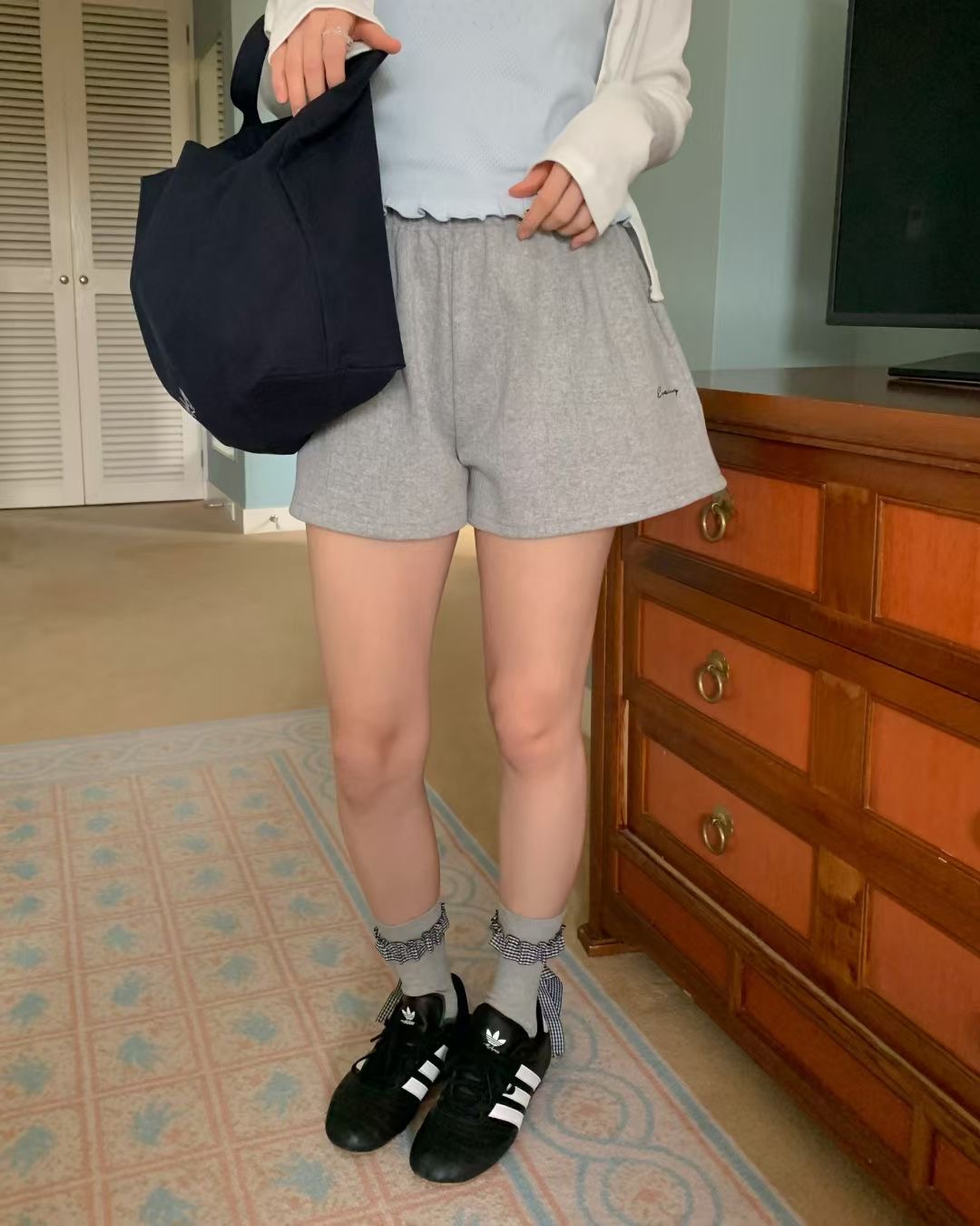 EZEDIARY韓國代購女士新款時尚休閑熱賣26春夏短褲刺繡鏤空EZEDIARY短褲圖色1