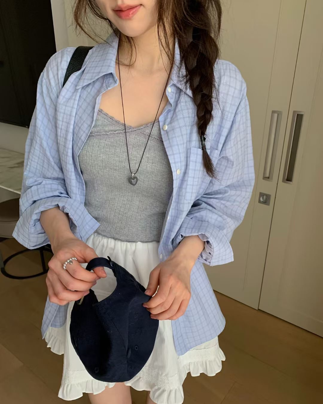 EZEDIARY韓國代購女士新品26春夏休閑時尚襯衫蕾絲衫格子EZEDIARY襯衫/蕾絲衫圖色2