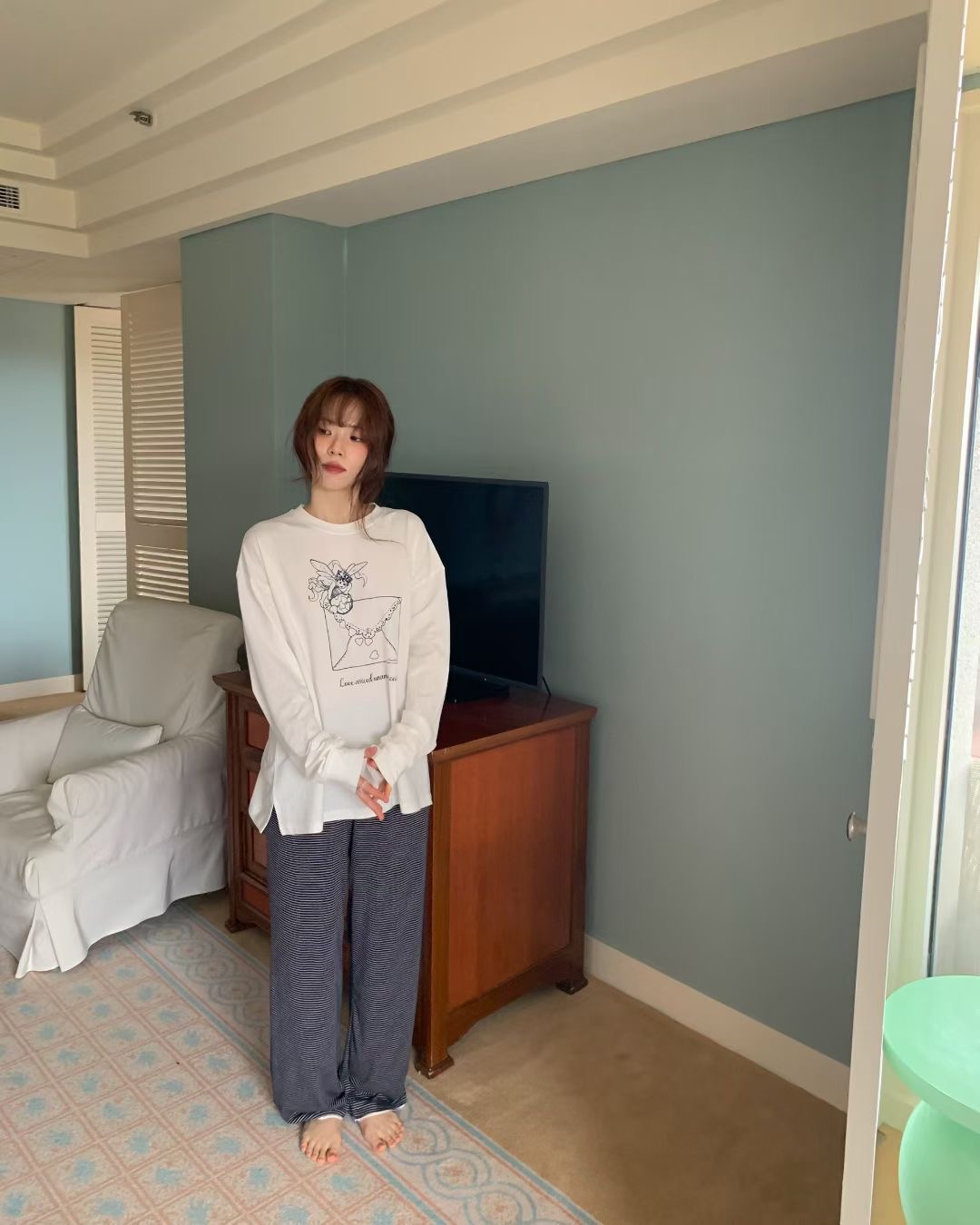 EZEDIARY韓國直郵女裝新品職業真品休閑熱賣休閑褲蕾絲條紋EZEDIARY休閑褲圖色2