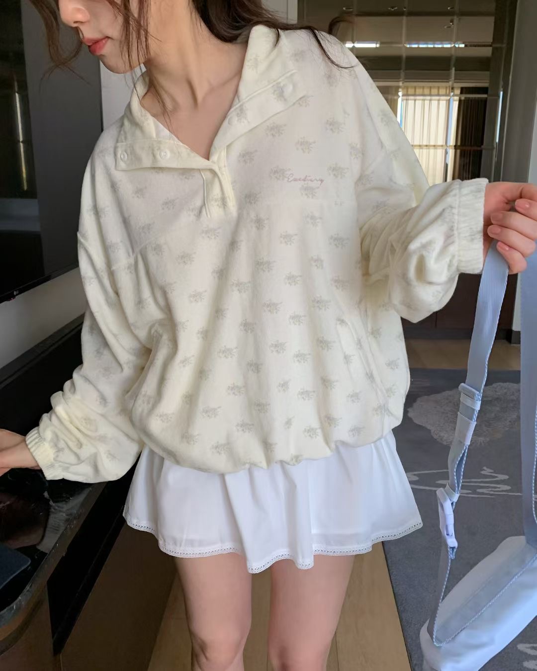 EZEDIARY東大門直郵女士新品真品熱賣時尚26春夏長袖T恤連帽衫EZEDIARY長袖T恤圖色1