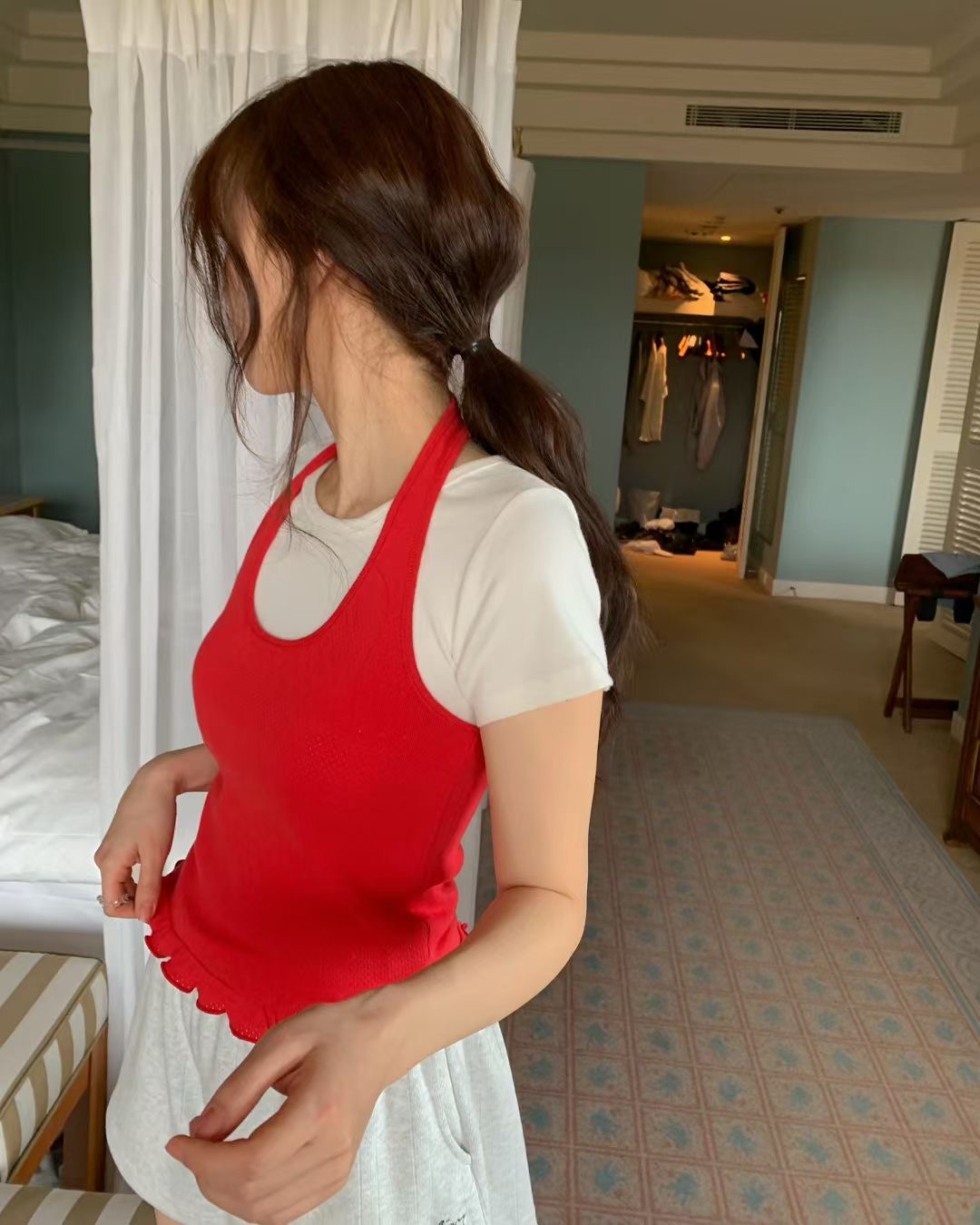 EZEDIARY韓國代購女士新款人氣時尚吊帶背心不含內搭荷葉邊EZEDIARY吊帶/背心圖色1