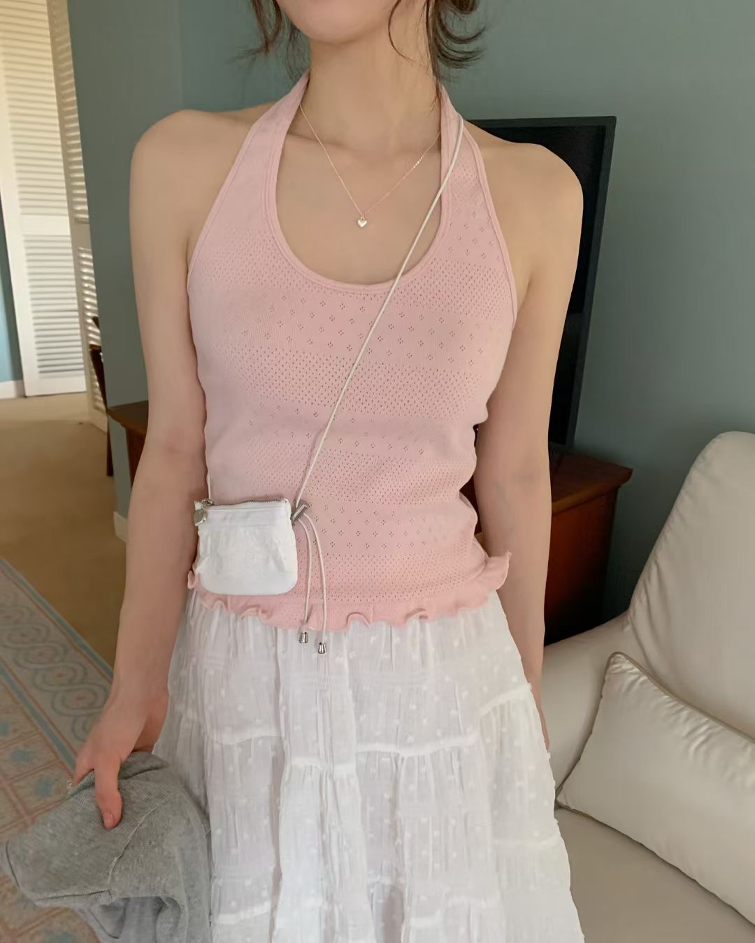 EZEDIARY韓國代購女士新款人氣時尚吊帶背心不含內搭荷葉邊EZEDIARY吊帶/背心圖色3