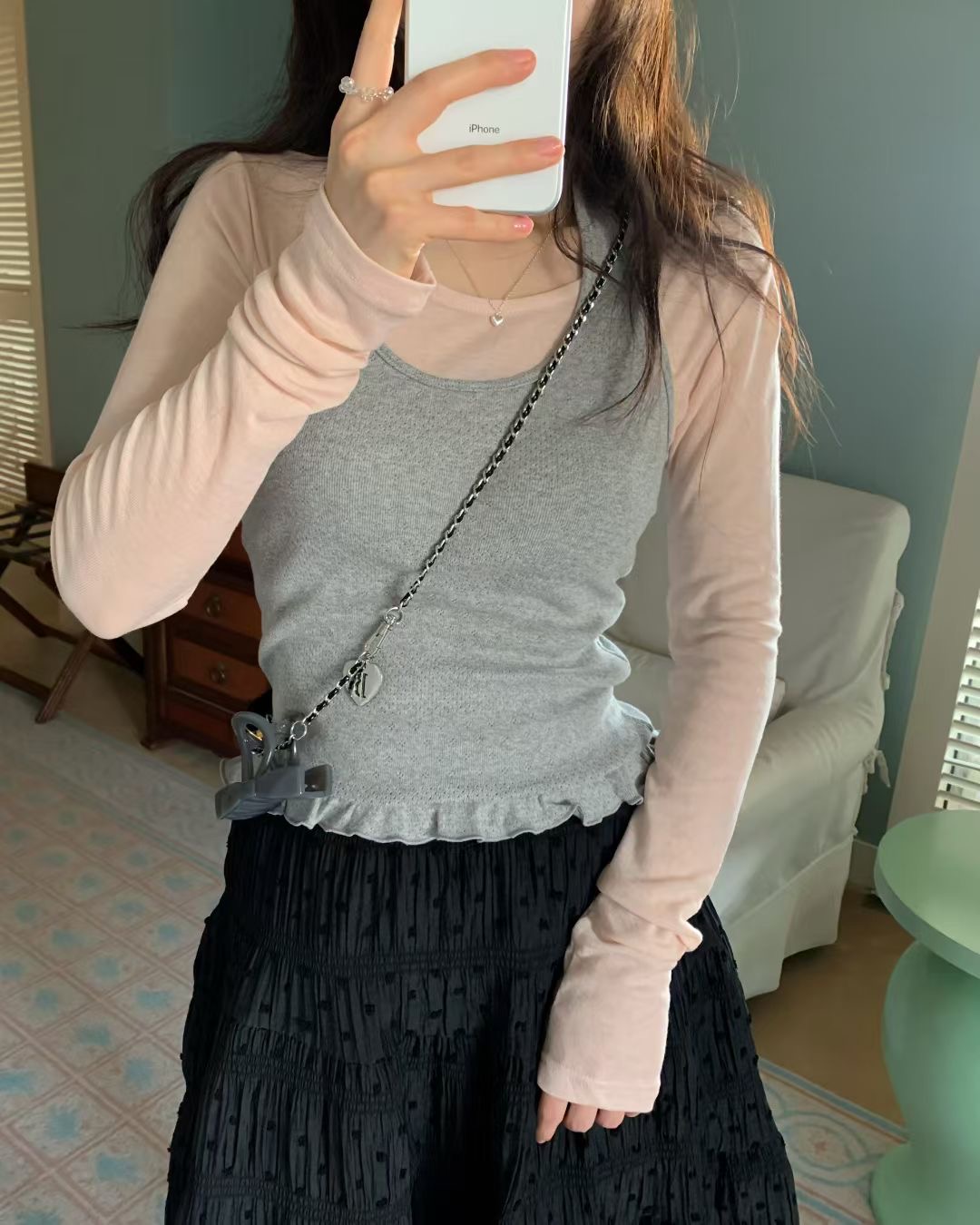 EZEDIARY韓國代購女士新款人氣時尚吊帶背心不含內搭荷葉邊EZEDIARY吊帶/背心圖色4