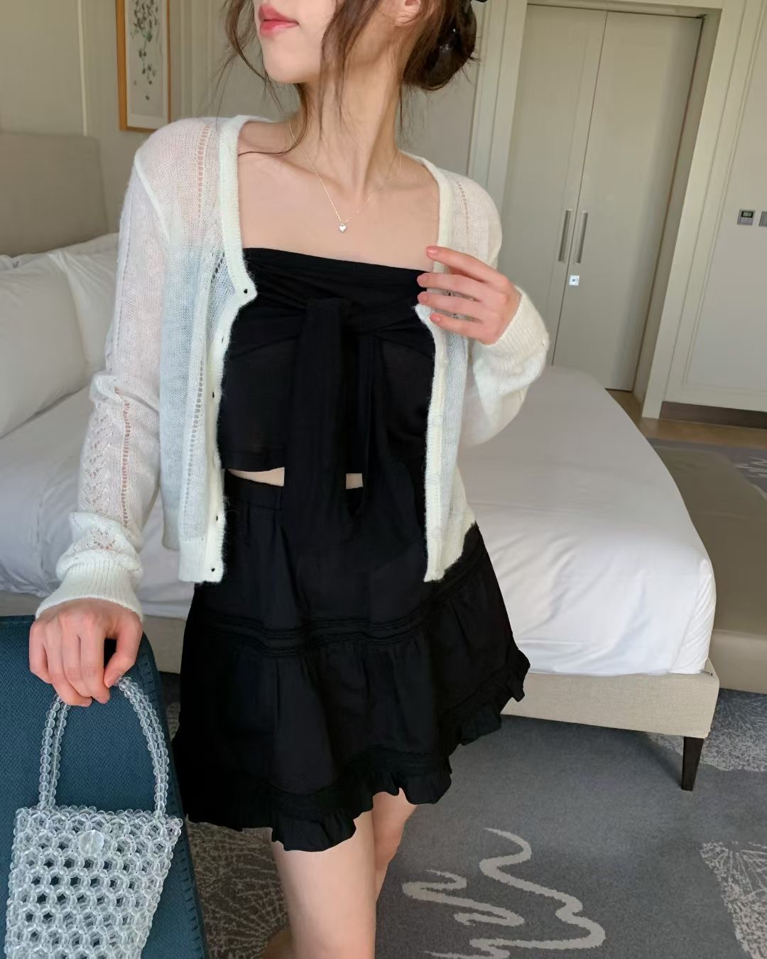 EZEDIARY韓國代購女裝新品人氣針織衫不含內搭羊駝毛開衫鏤空EZEDIARY針織衫圖色3