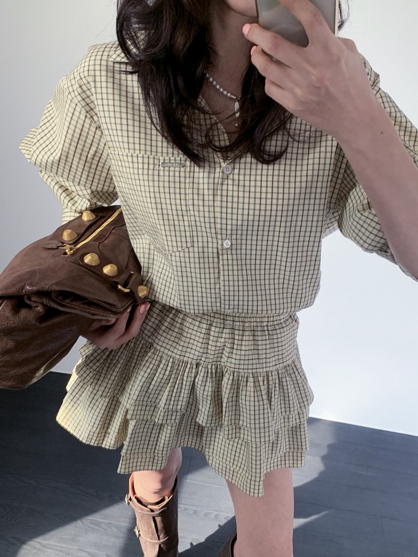 VERANDA韓國代購女士新品推薦休閑真品26春夏襯衫蕾絲衫格紋VERANDA襯衫/蕾絲衫