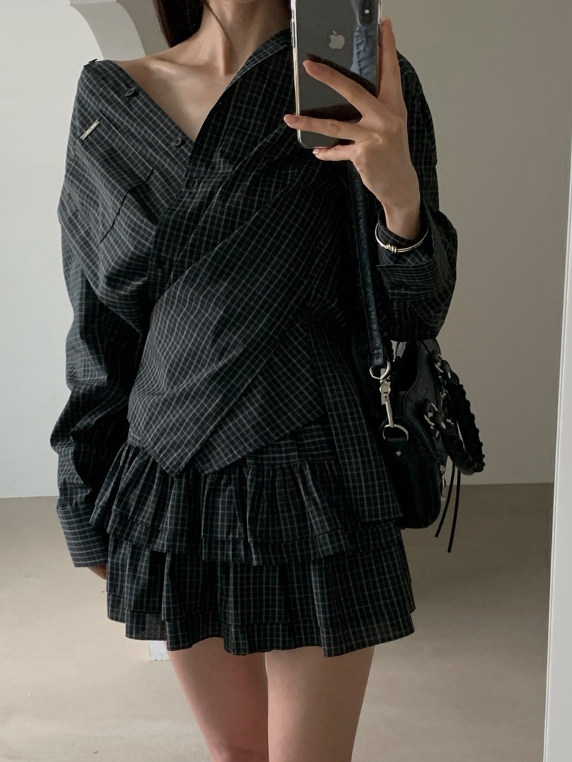 VERANDA韓國代購女士新品推薦休閑真品26春夏襯衫蕾絲衫格紋VERANDA襯衫/蕾絲衫