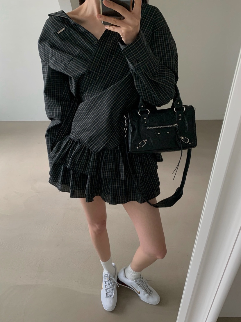 VERANDA韓國代購女士新品推薦休閑真品26春夏襯衫蕾絲衫格紋VERANDA襯衫/蕾絲衫