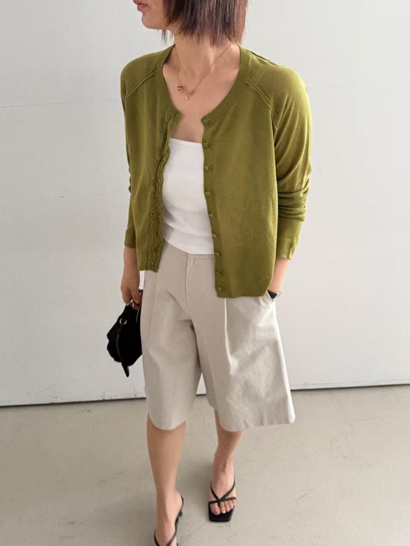 OLI SEOUL韓國東大門代購女士新品時尚人氣針織衫亞麻開衫OLI SEOUL針織衫