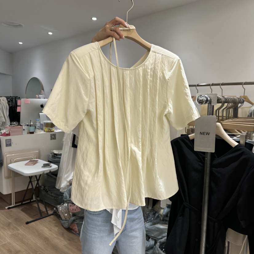 LEWIN韓國直郵實拍女士新品職業人氣襯衫蕾絲衫含腰繩雙面LEWIN襯衫/蕾絲衫