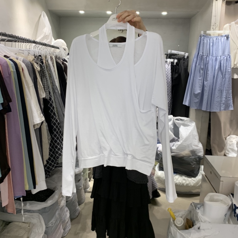 LOGROAD韓國直郵實拍女裝新品推薦26春夏熱賣長袖T恤假兩件LOG ROAD長袖T恤圖色1