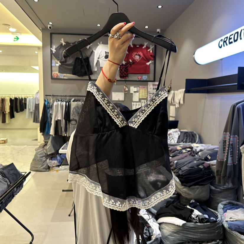 CREDITO韓國代購女裝新品熱賣休閑26春夏職業吊帶背心蕾絲CREDITO吊帶/背心圖色2黑色