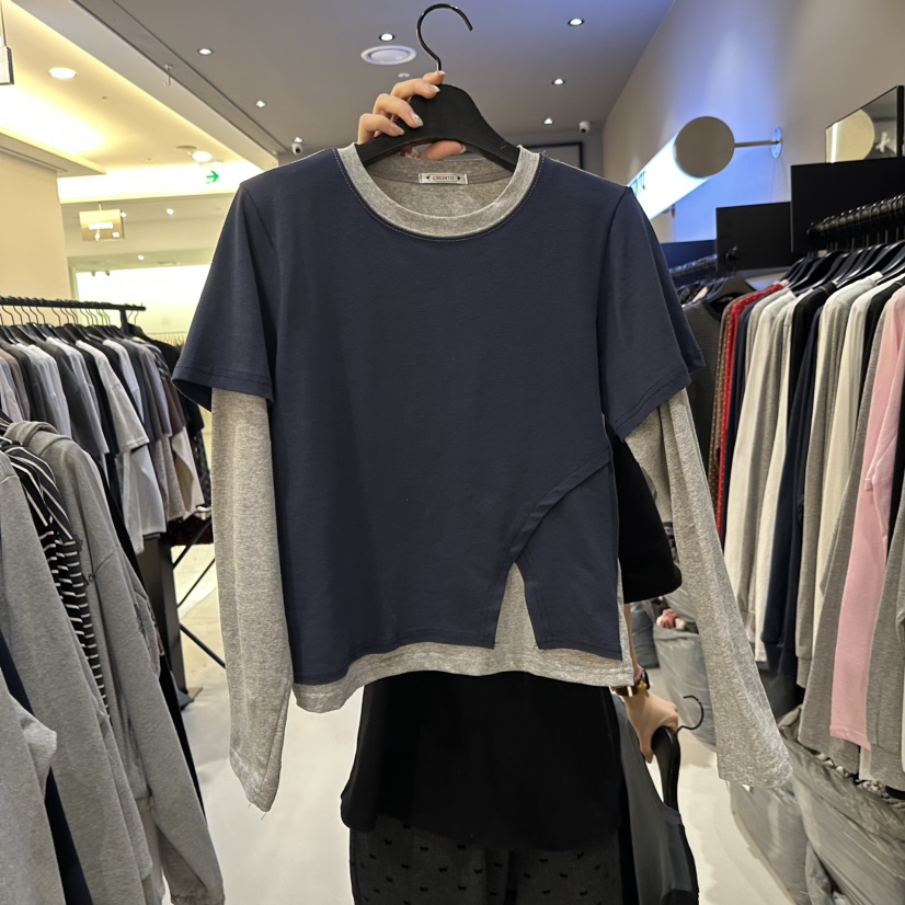 CREDITO韓國直郵女士新品人氣休閑職業時尚長袖T恤假兩件CREDITO長袖T恤圖色1