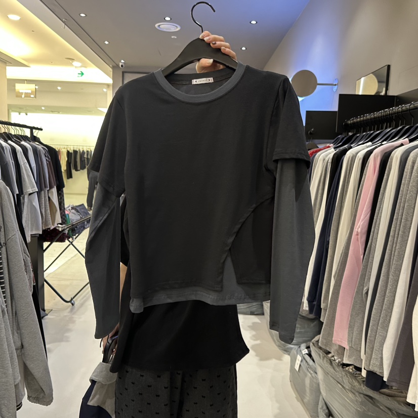 CREDITO韓國直郵女士新品人氣休閑職業時尚長袖T恤假兩件CREDITO長袖T恤圖色2