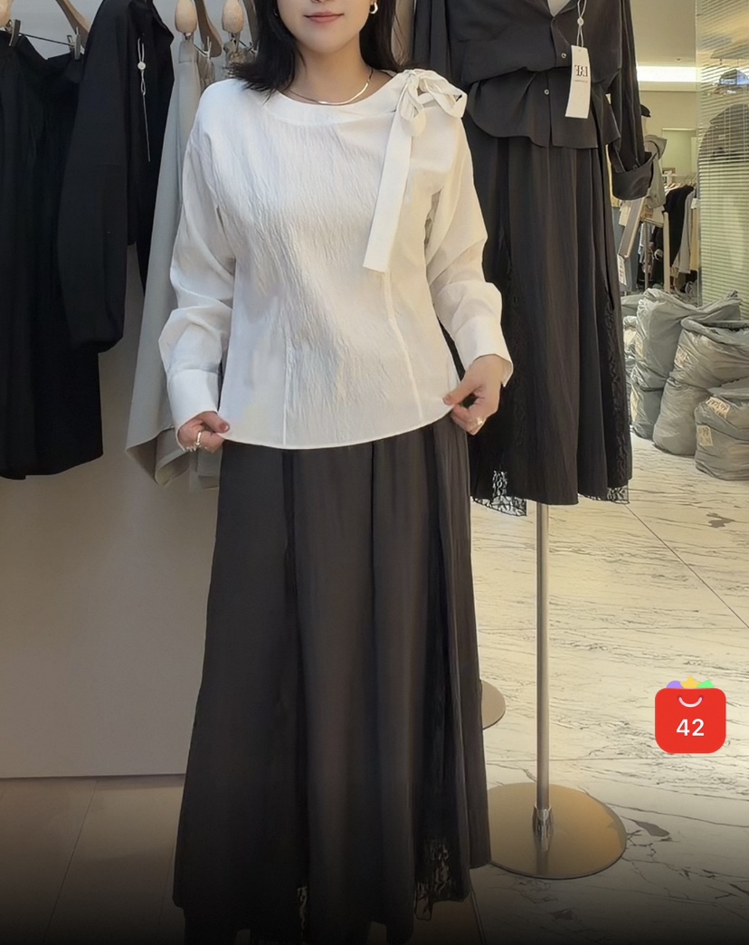 PLUS HONG-P韓國代購女裝新品26春夏休閑襯衫蕾絲衫系帶LORA FAMILY/PLUS HONG襯衫/蕾絲衫