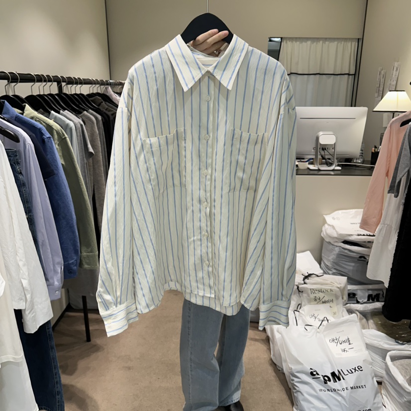 RE STOCK韓國直郵女裝新款26春夏推薦人氣襯衫蕾絲衫口袋RE STOCK襯衫/蕾絲衫圖色1