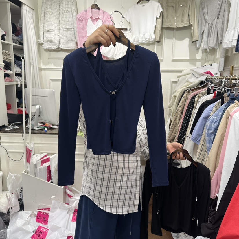 J.RITZY東大門實拍女士新款時尚真品26春夏針織衫假兩件J.RITZY針織衫圖色4深藍色