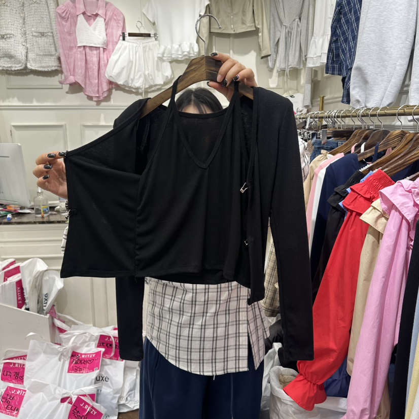 J.RITZY東大門實拍女士新款時尚真品26春夏針織衫假兩件J.RITZY針織衫圖色5黑色