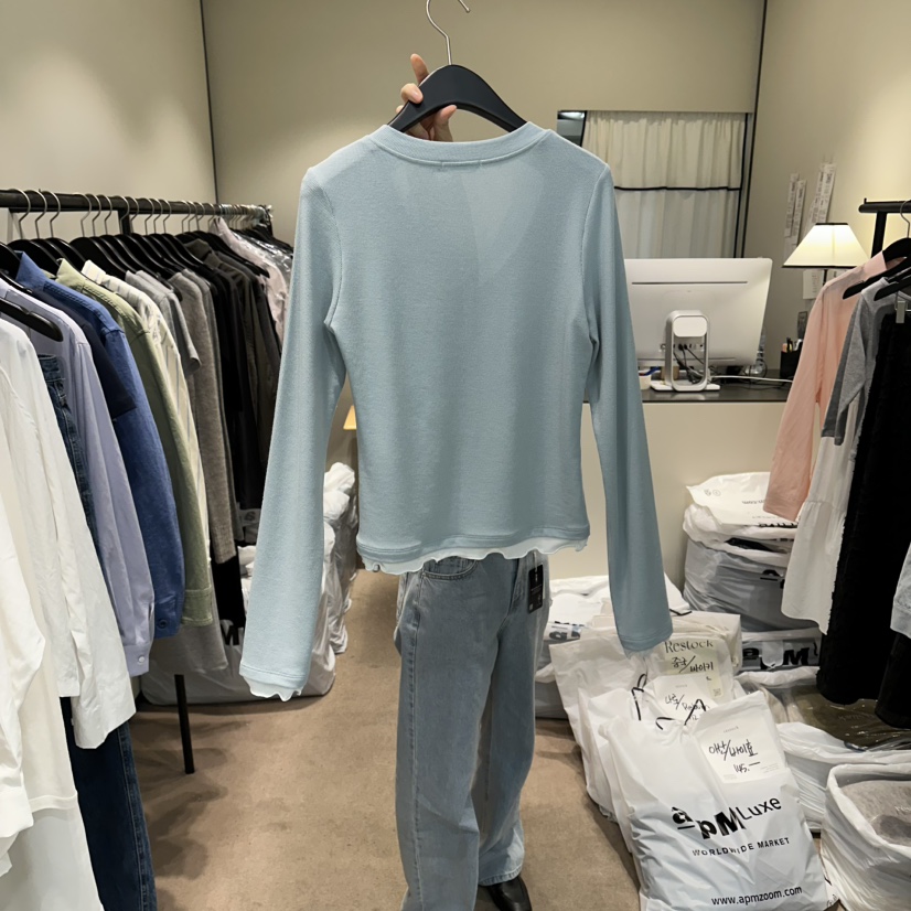 RE STOCK東大門代購女士新品職業休閑人氣26春夏長袖T恤RE STOCK長袖T恤