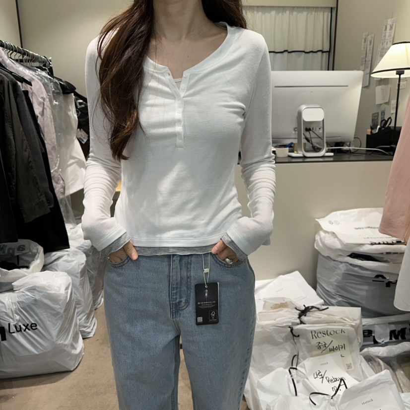 RE STOCK東大門代購女士新品職業休閑人氣26春夏長袖T恤RE STOCK長袖T恤圖色1