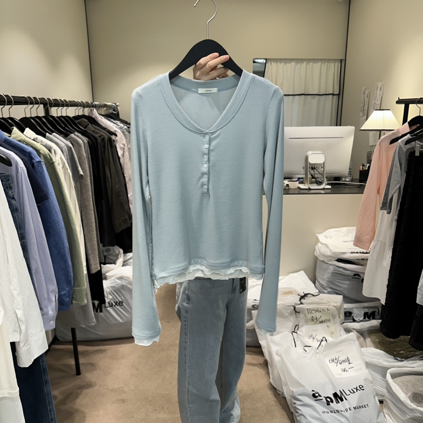 RE STOCK東大門代購女士新品職業休閑人氣26春夏長袖T恤RE STOCK長袖T恤圖色2