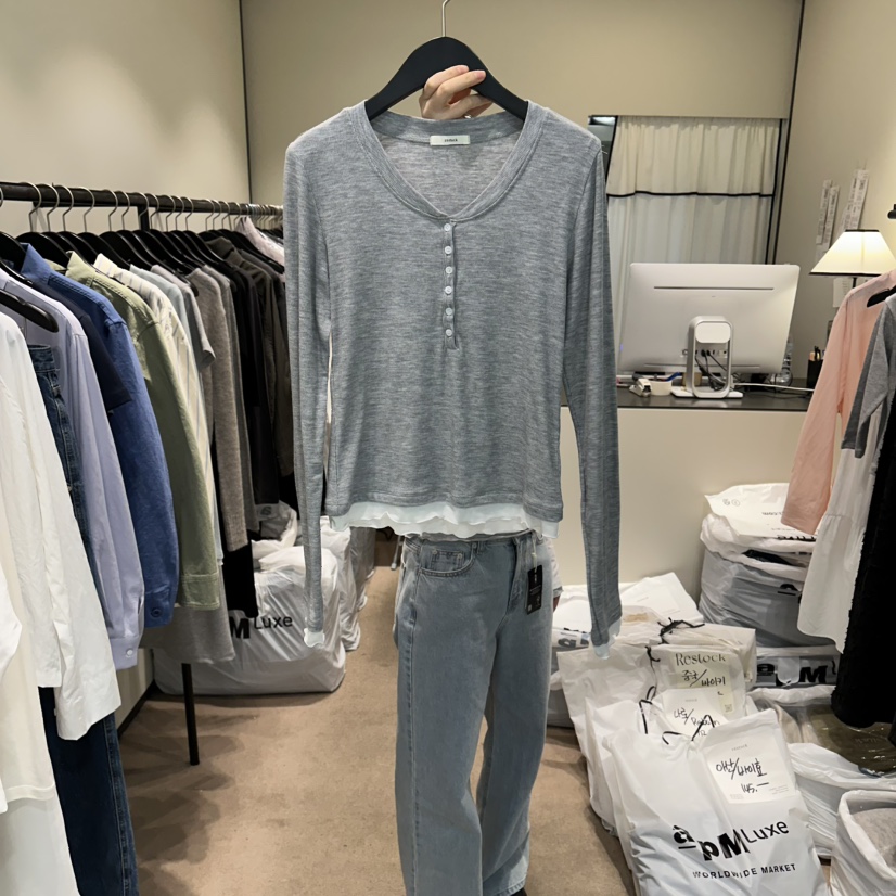 RE STOCK東大門代購女士新品職業休閑人氣26春夏長袖T恤RE STOCK長袖T恤圖色3