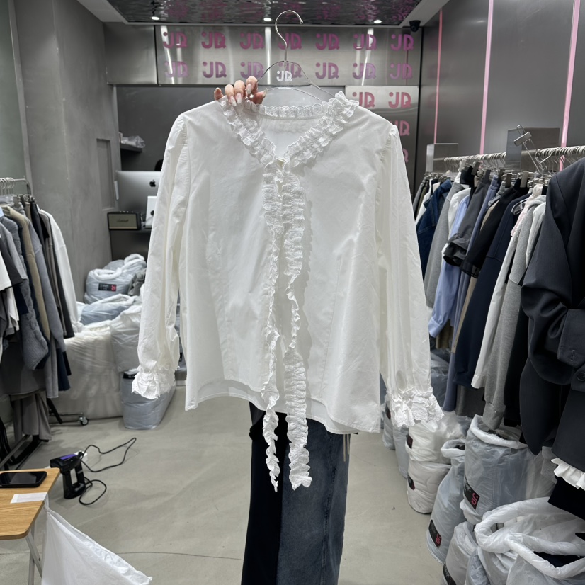 JUDYQUE東大門直郵女裝新品職業時尚襯衫蕾絲衫荷葉邊系帶JUDYQUE襯衫/蕾絲衫圖色1